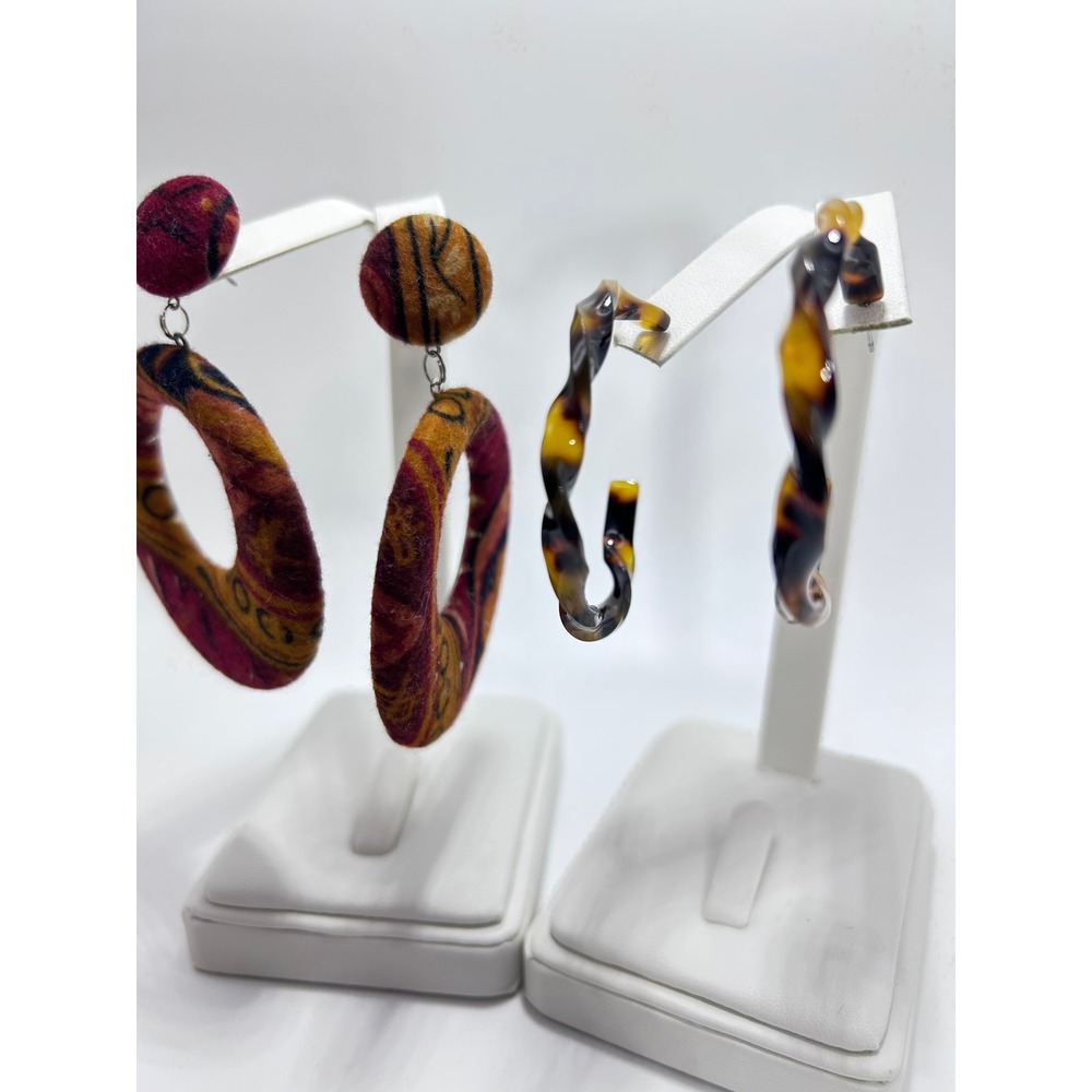Two Earring Sets Unbranded OS Multicolored Good Fabric & Tortoiseshell Hoops